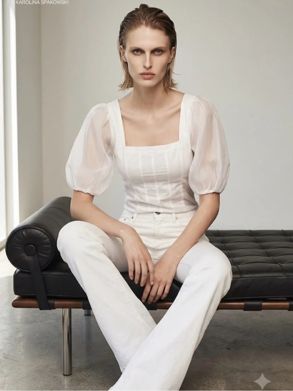 White Square-Neck Puff Sleeve Top - Women
